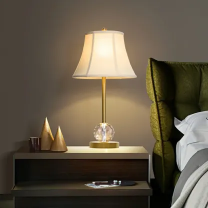 Classic White Geomatic Shade Golden Table Lamp for Bedroom Image - 3