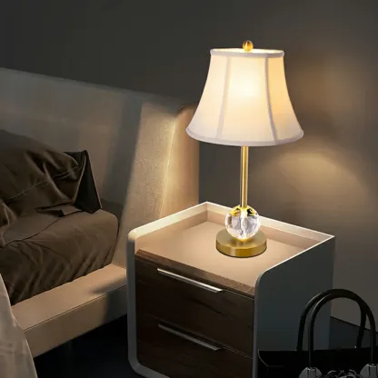 Classic White Geomatic Shade Golden Table Lamp for Bedroom Image - 1