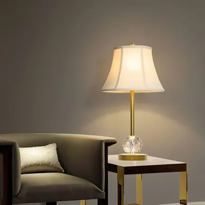 Classic White Geomatic Shade Golden Table Lamp for Bedroom Image - 2