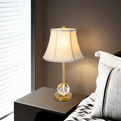 Classic White Geomatic Shade Golden Table Lamp for Bedroom Image - 4