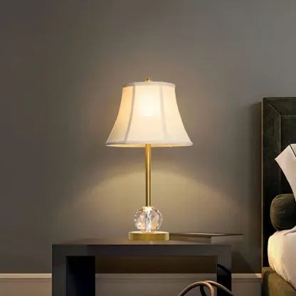 Classic White Geomatic Shade Golden Table Lamp for Bedroom Image - 10