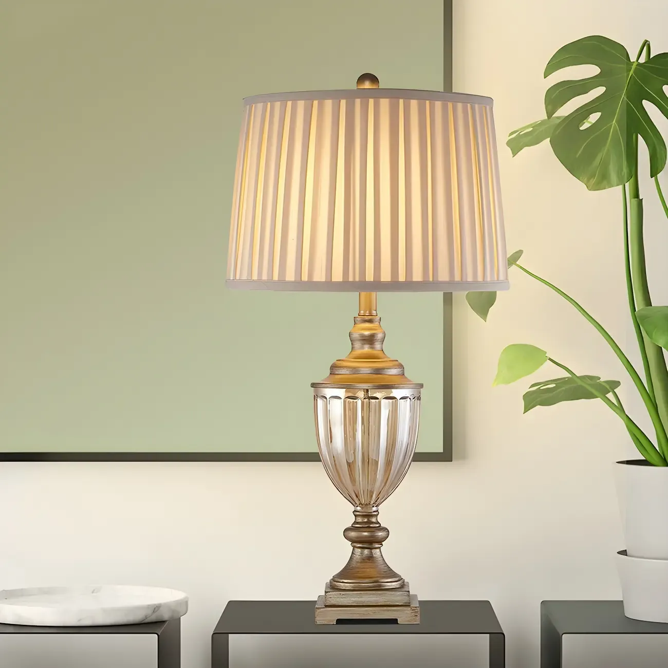 Classic Geometric Shade Gold Table Lamp for Residential Image - 3