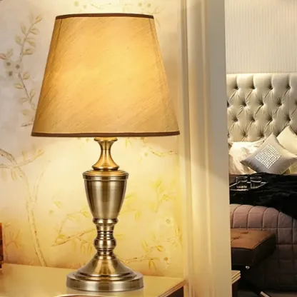 Luxury Brass Geometric Table Lamp Plug In Electric for Bedroom Image - 2