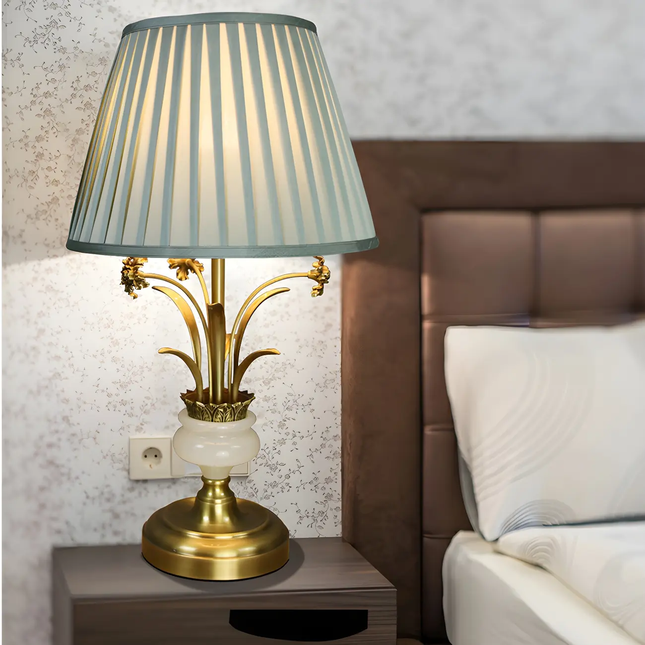 Classic Gold Geometric Table Lamp Plug In Electric for Bedroom Image - 1 | homeyfad