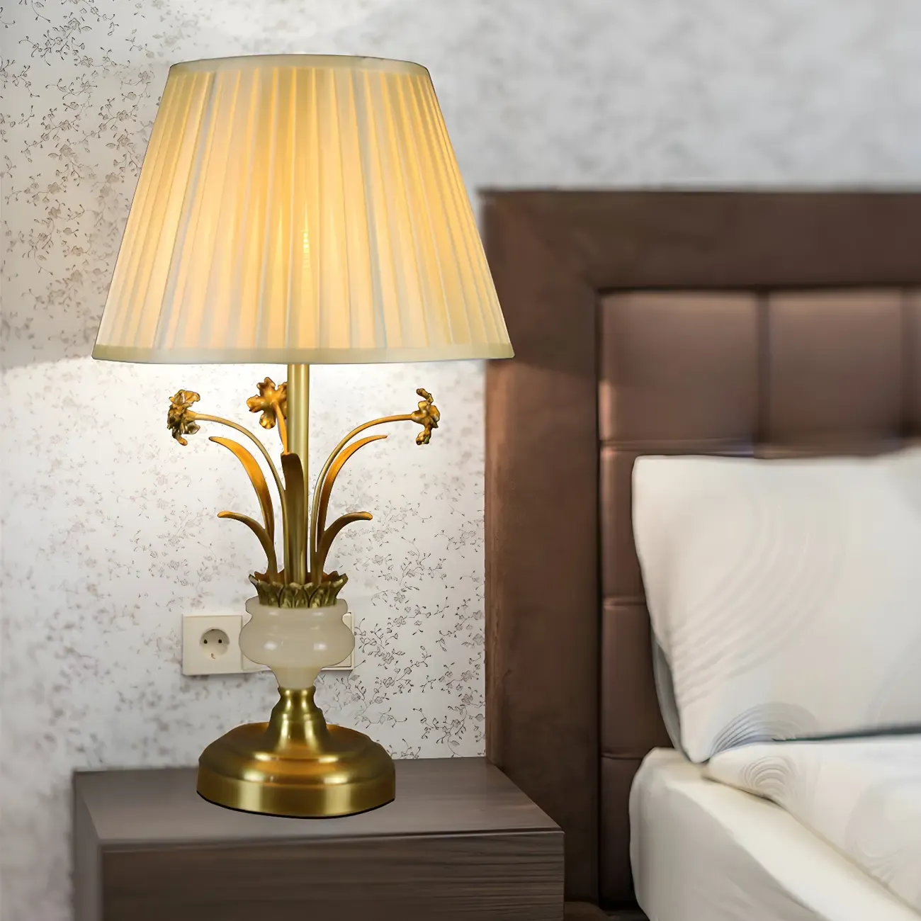 Classic Gold Geometric Table Lamp Plug In Electric for Bedroom Image - 2