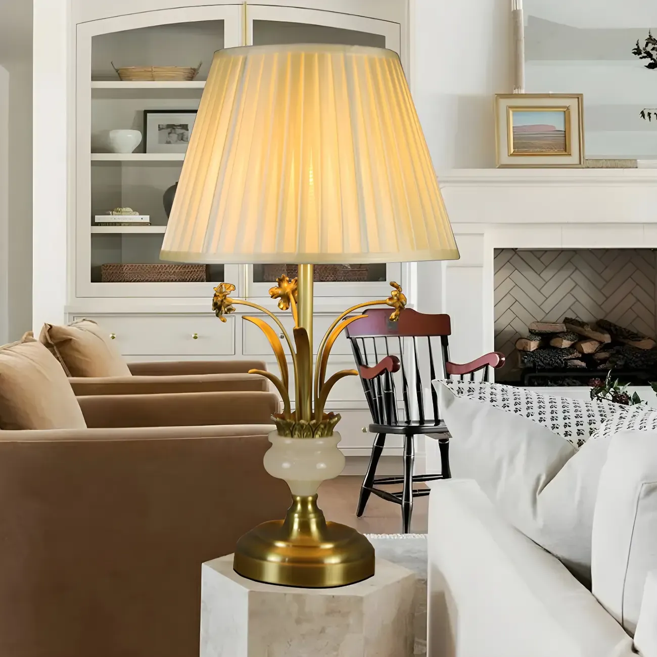 Classic Gold Geometric Table Lamp Plug In Electric for Bedroom Image - 3