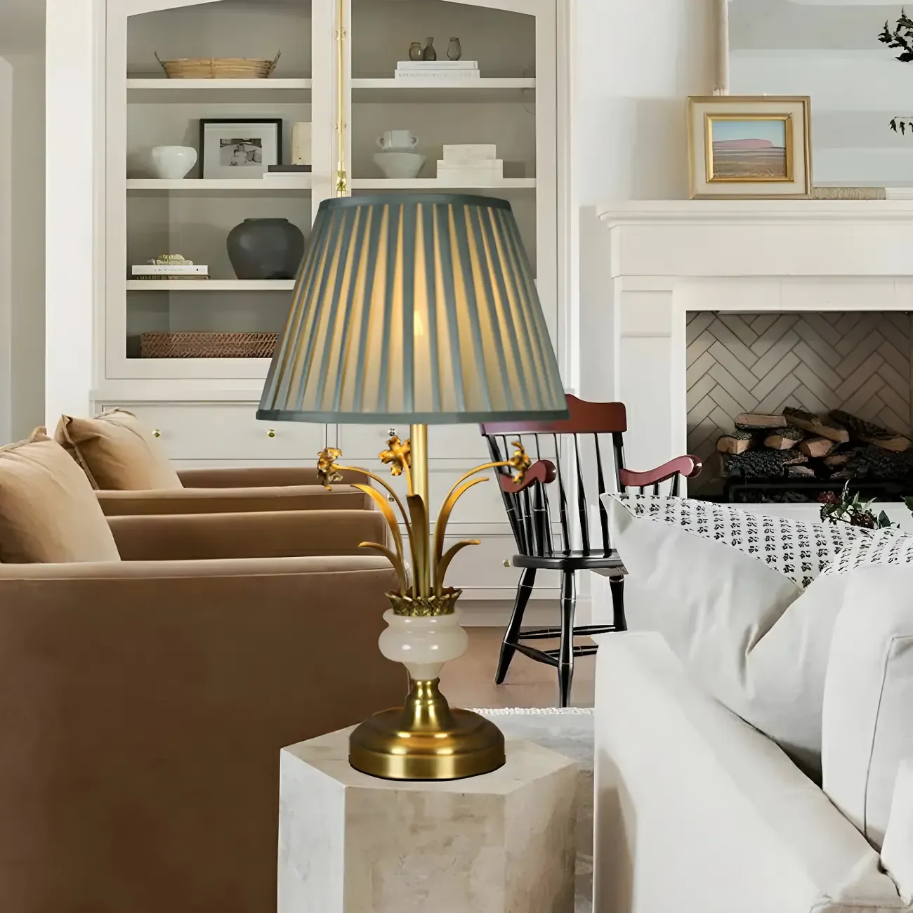 Classic Gold Geometric Table Lamp Plug In Electric for Bedroom Image - 4