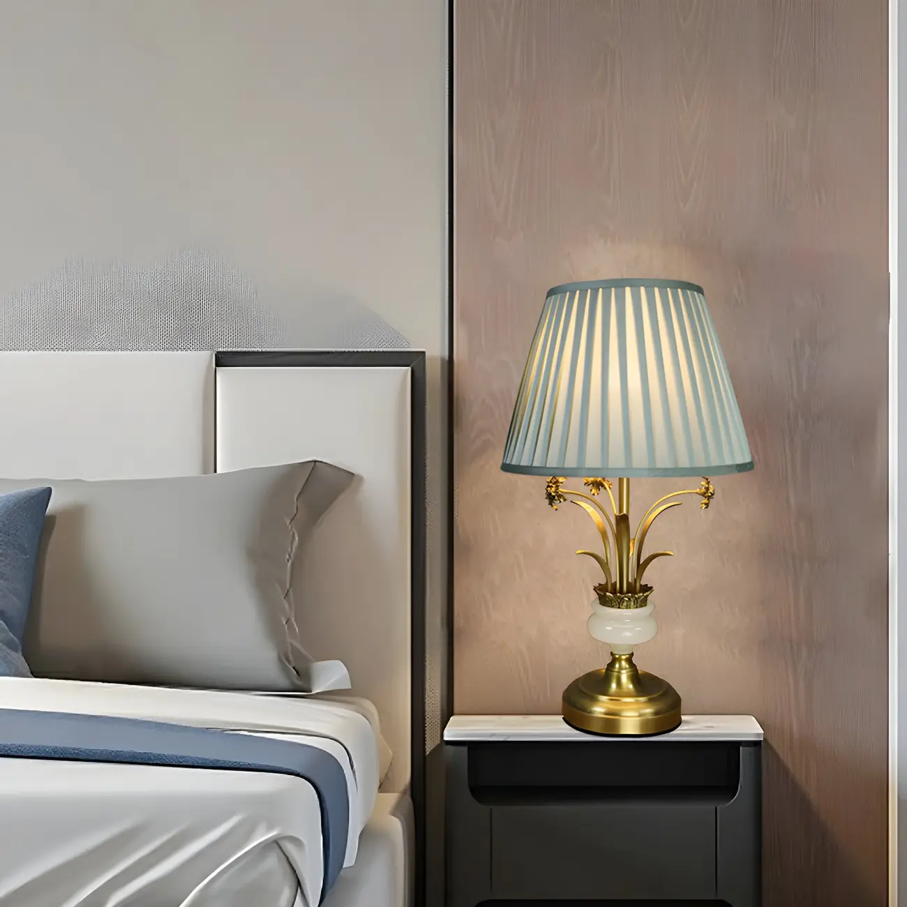 Classic Gold Geometric Table Lamp Plug In Electric for Bedroom Image - 14 | homeyfad