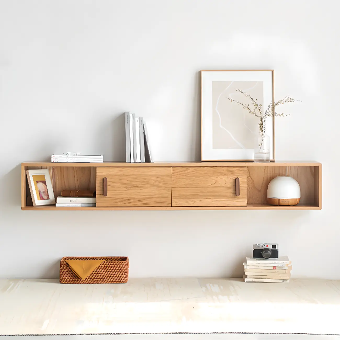 Classic Wooden Wall-mounted TV Stand for Living Room Image - 7 | homeyfad