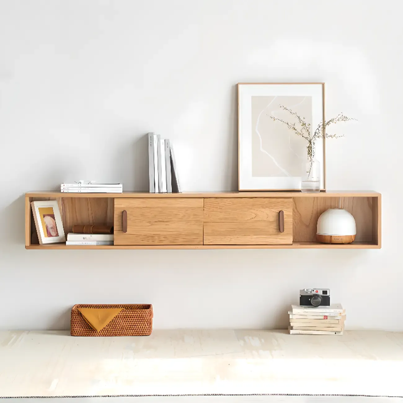 Classic Wooden Wall-mounted TV Stand for Living Room Image - 7