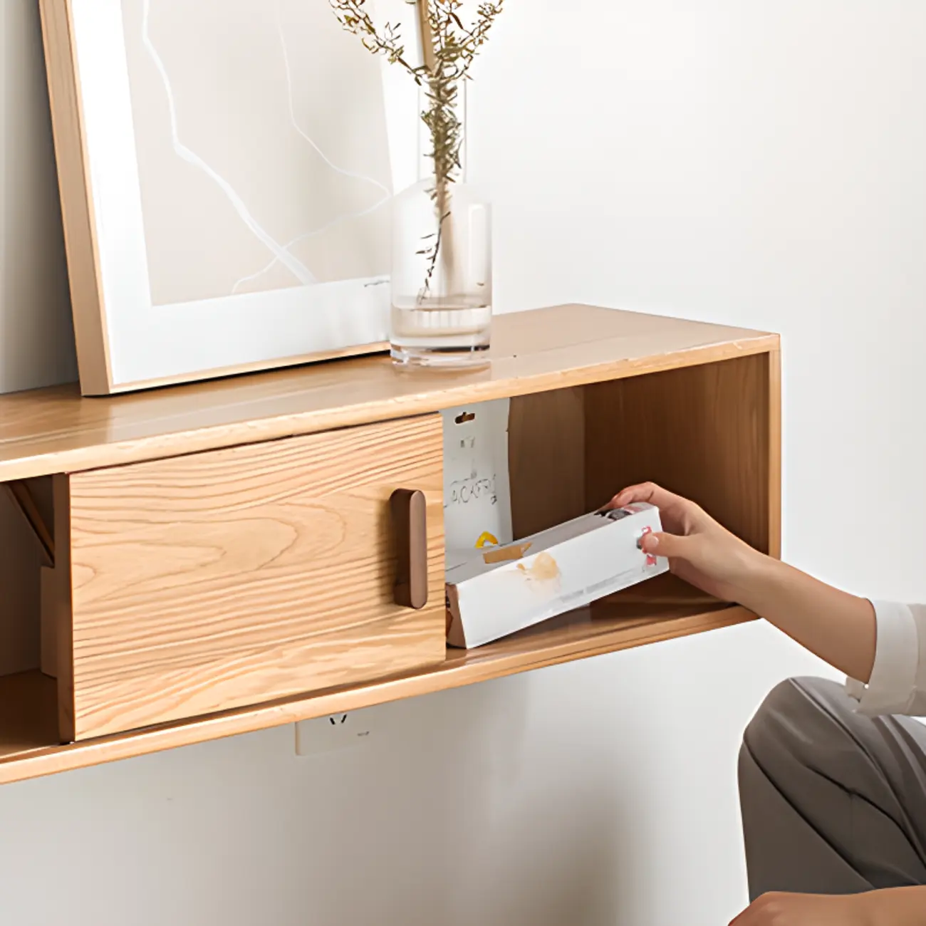 Classic Wooden Wall-mounted TV Stand for Living Room Image - 11 | homeyfad