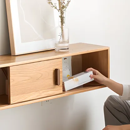 Classic Wooden Wall-mounted TV Stand for Living Room Image - 11