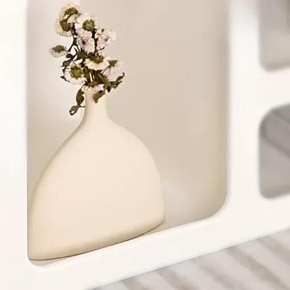 Modern White Wooden TV Stand with Visible Storage Image - 6