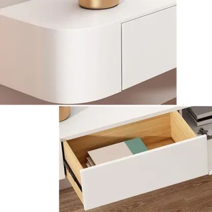 Rectangle White Solid Wood Floating TV Stand with Storage Image - 6