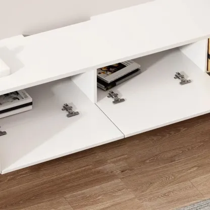 Rectangle White Solid Wood Floating TV Stand with Storage Image - 15