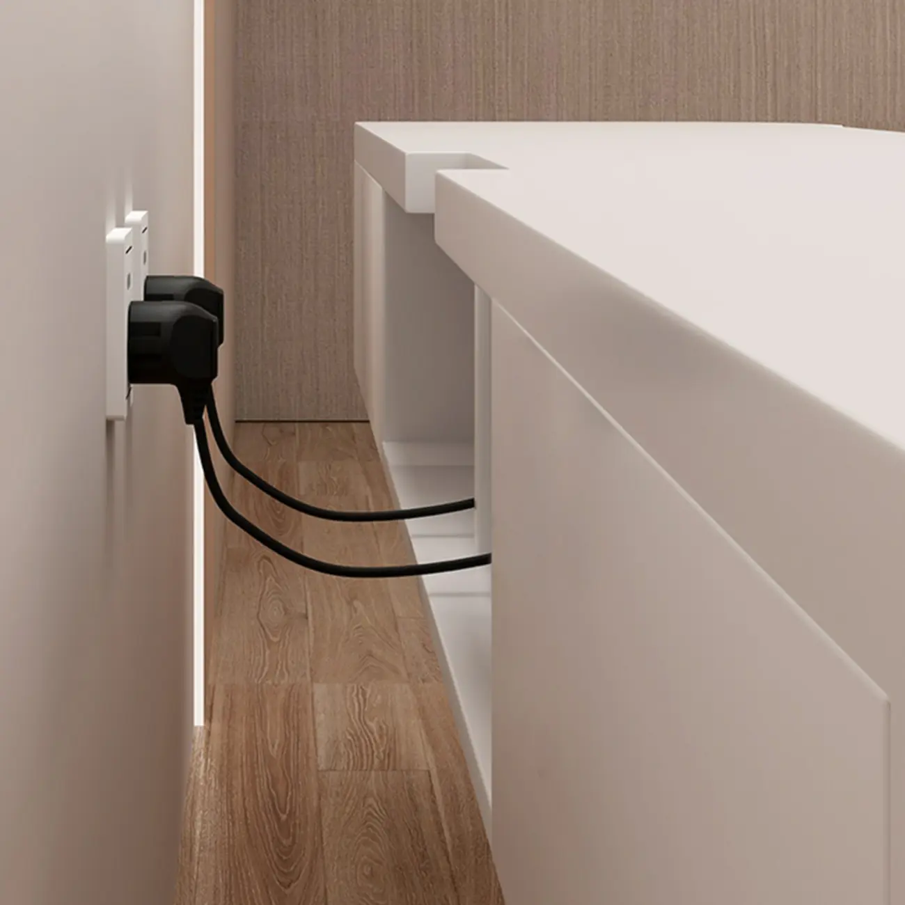 Rectangle White Solid Wood Floating TV Stand with Storage Image - 5 | homeyfad