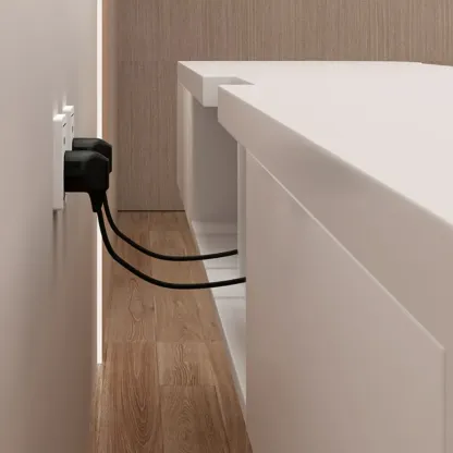 Rectangle White Solid Wood Floating TV Stand with Storage Image - 5