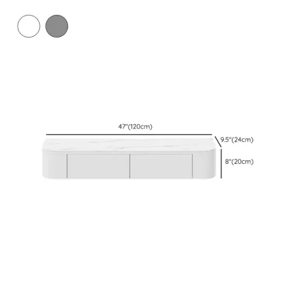 Rectangle White Solid Wood Floating TV Stand with Storage Image - 25