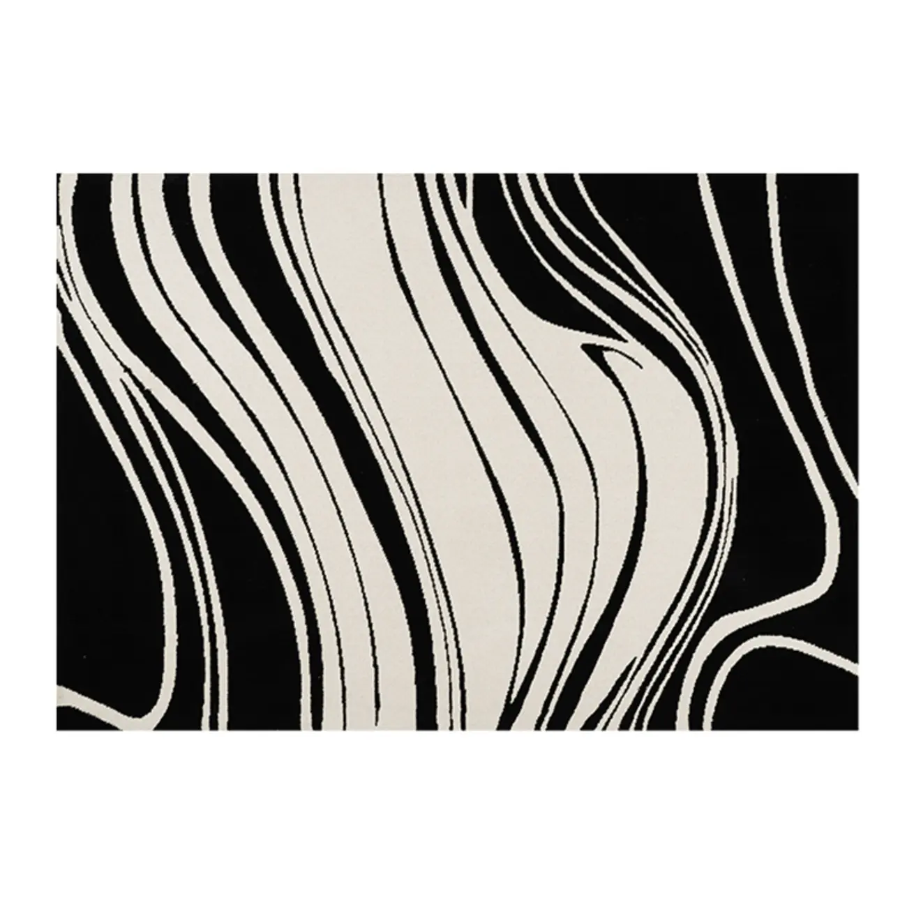 Modern Black and White Abstract Loop Velvet Rectangle Area Rug Image - 2 | homeyfad