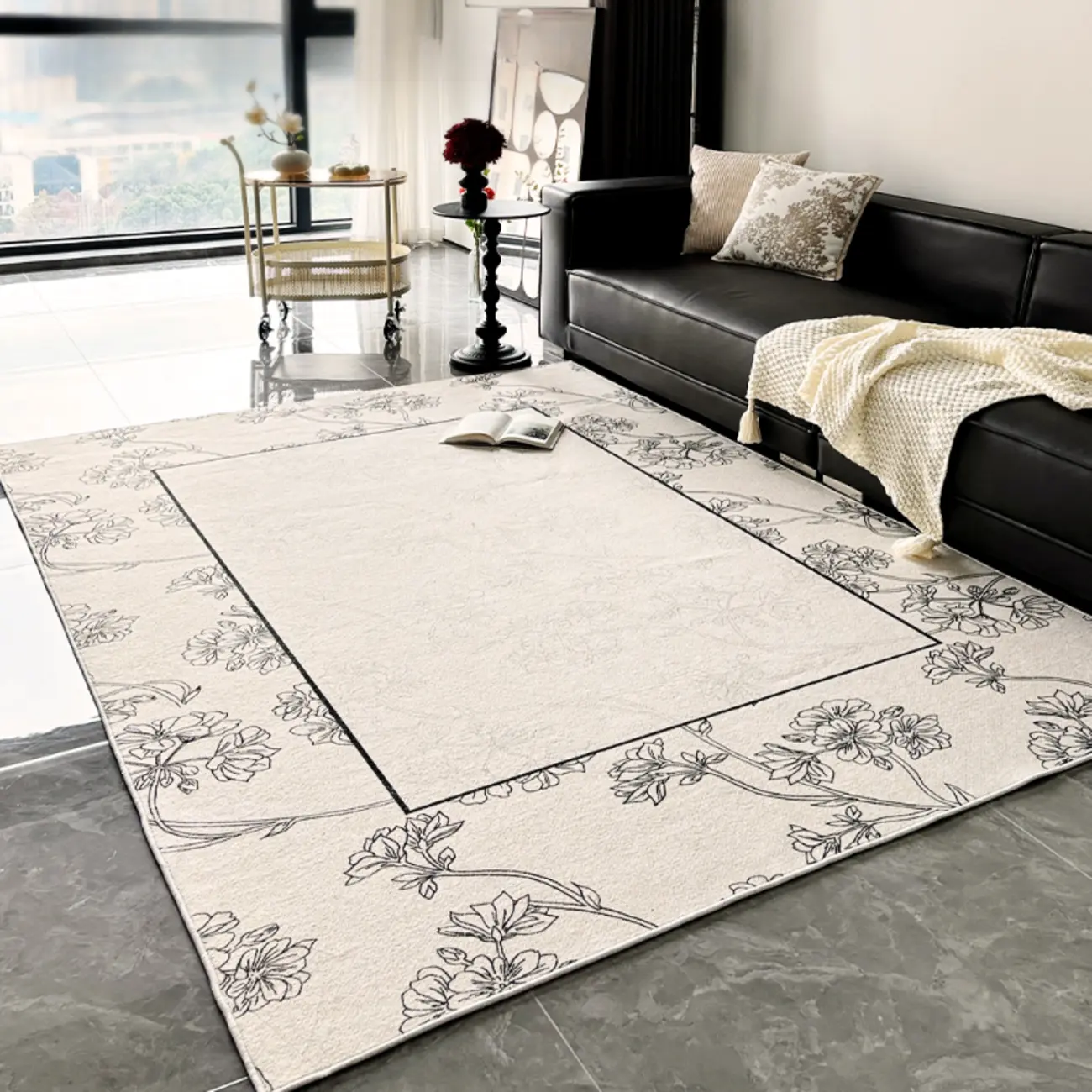 Elegant Floral Polyester Anti-slip Rug for Living Room Image - 1 | homeyfad