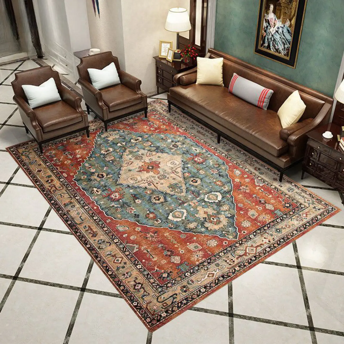 Vintage Polyester Rectangle Southwestern Area Rug Image - 1 | homeyfad