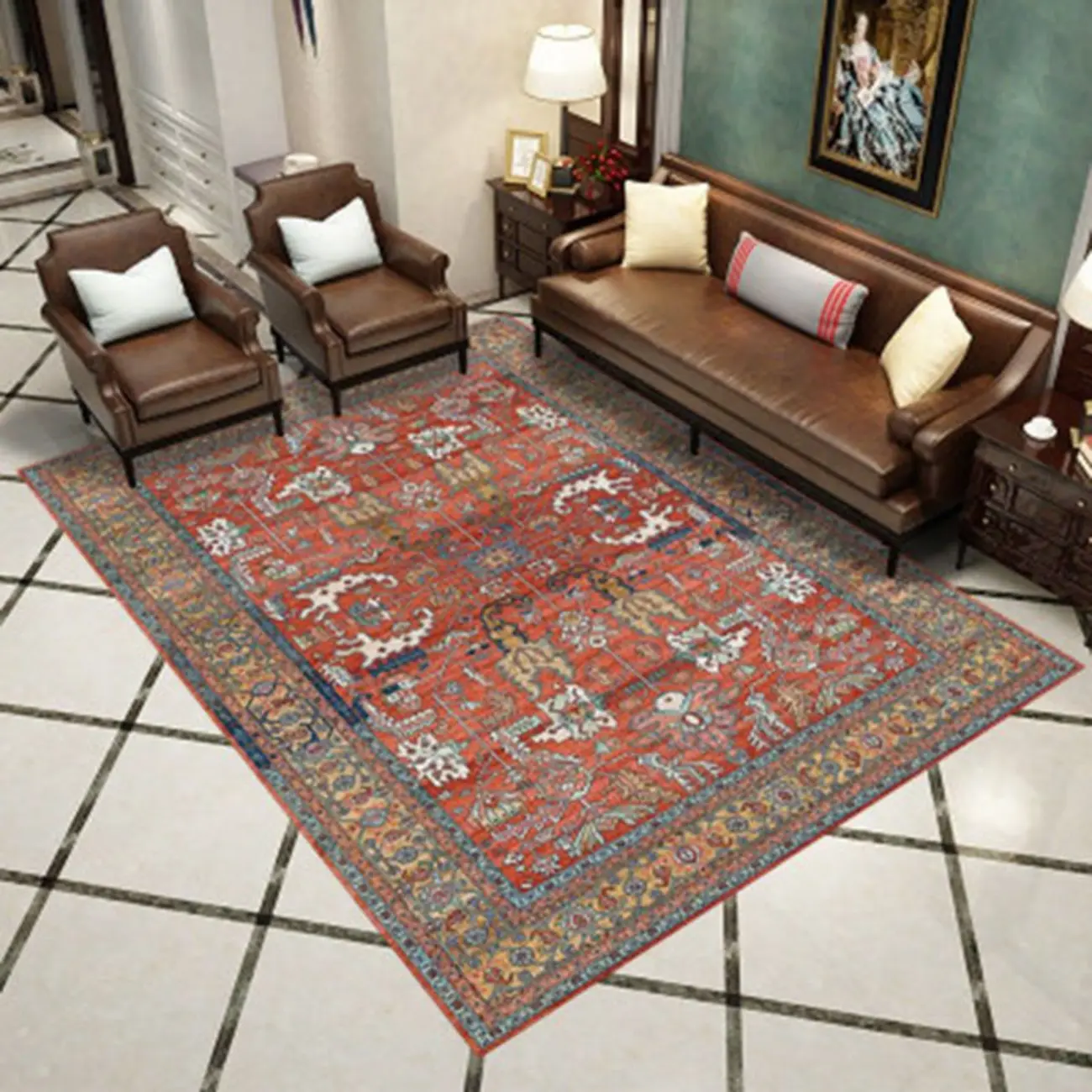 Vintage Polyester Rectangle Southwestern Area Rug Image - 2 | homeyfad