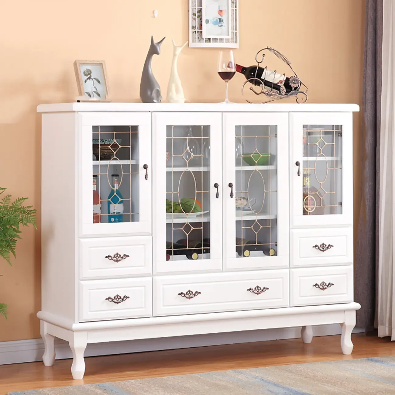 Minimalist Wooden Display Cabinet with Glass Doors for Home Image - 2