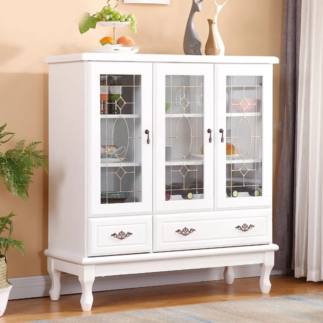 Minimalist Wooden Display Cabinet with Glass Doors for Home Image - 5