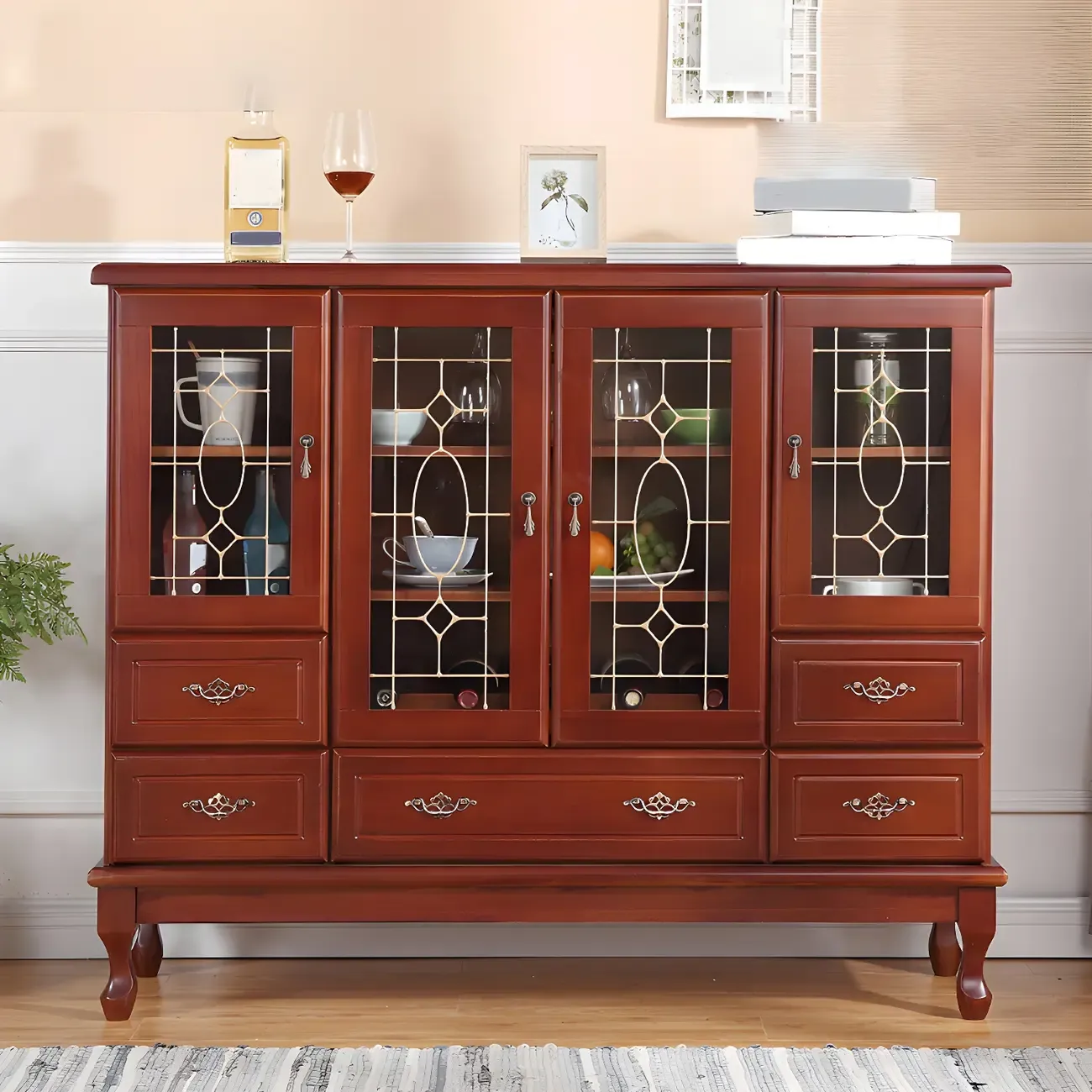 Minimalist Wooden Display Cabinet with Glass Doors for Home Image - 6