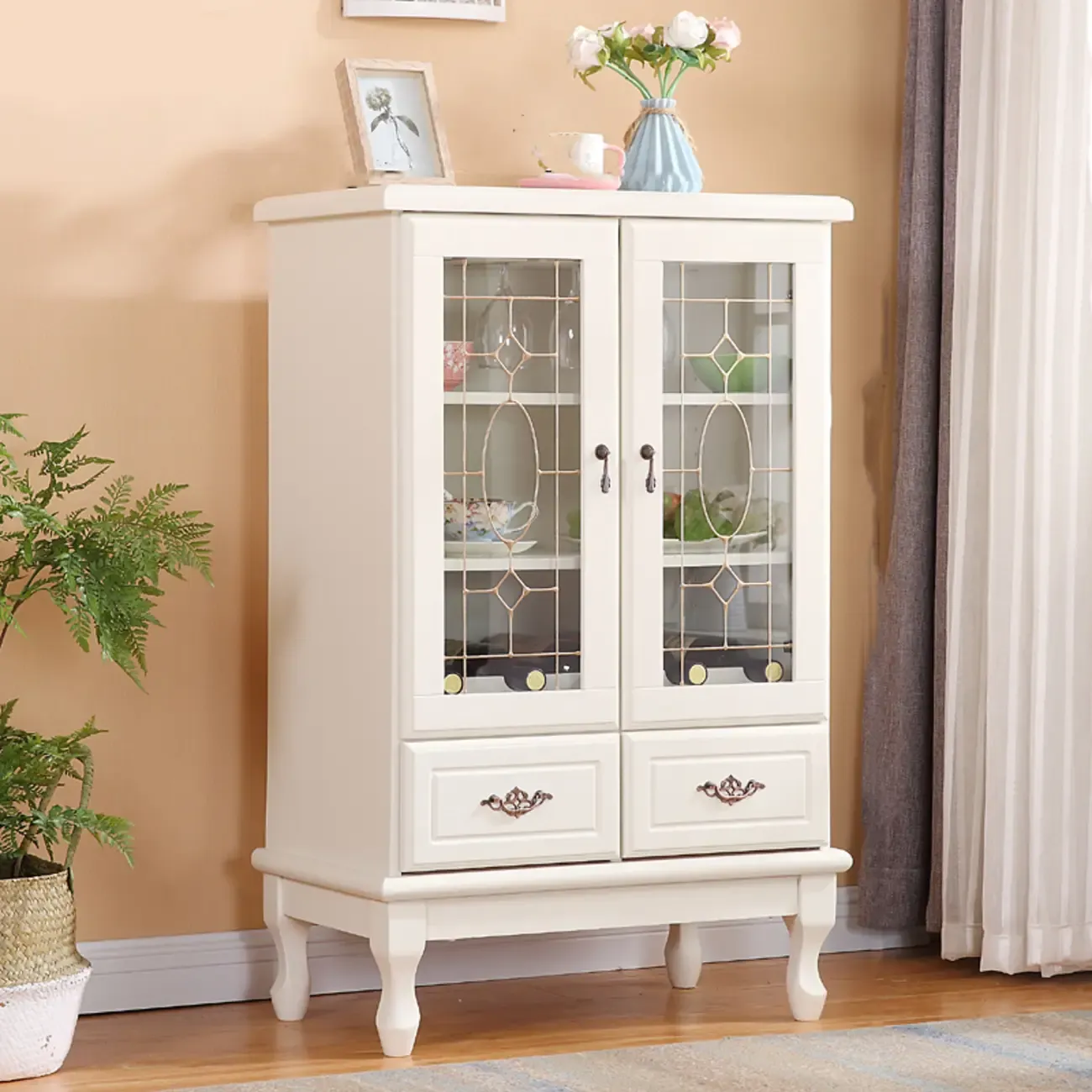 Minimalist Wooden Display Cabinet with Glass Doors for Home Image - 9