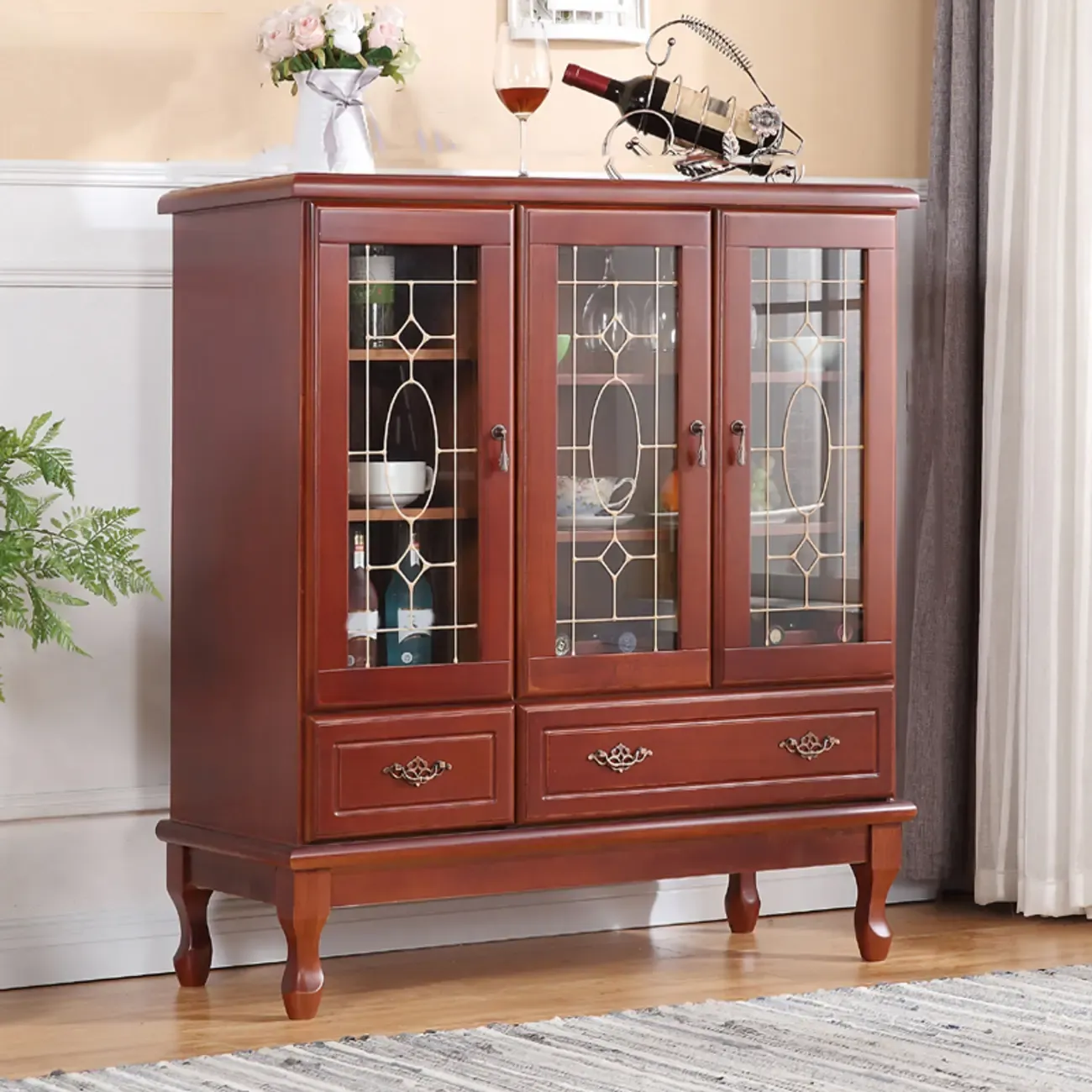 Minimalist Wooden Display Cabinet with Glass Doors for Home Image - 21