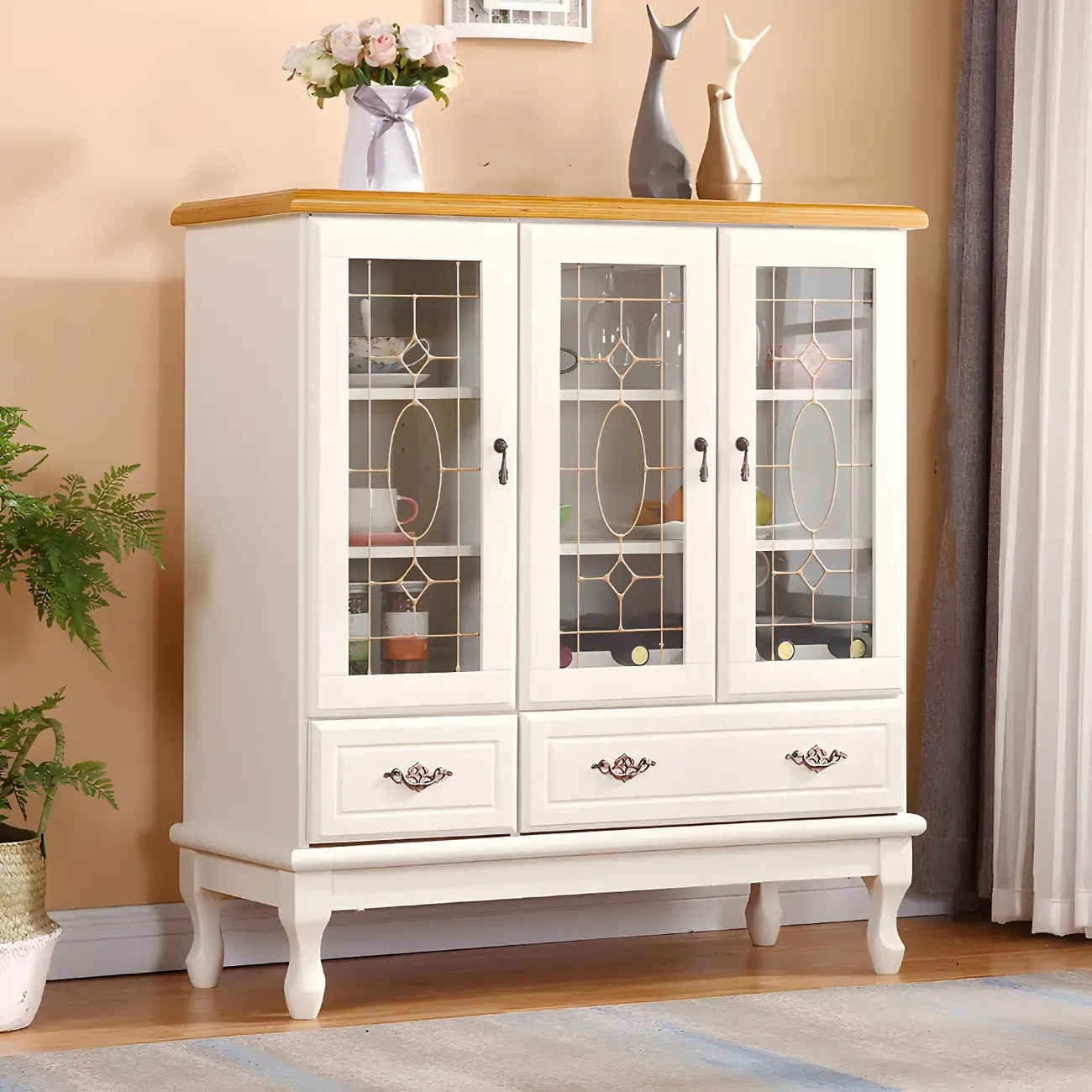 Minimalist Wooden Display Cabinet with Glass Doors for Home Image - 27