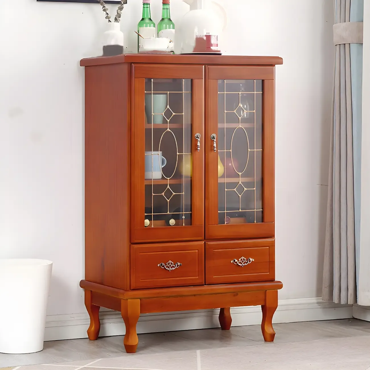 Minimalist Wooden Display Cabinet with Glass Doors for Home Image - 32