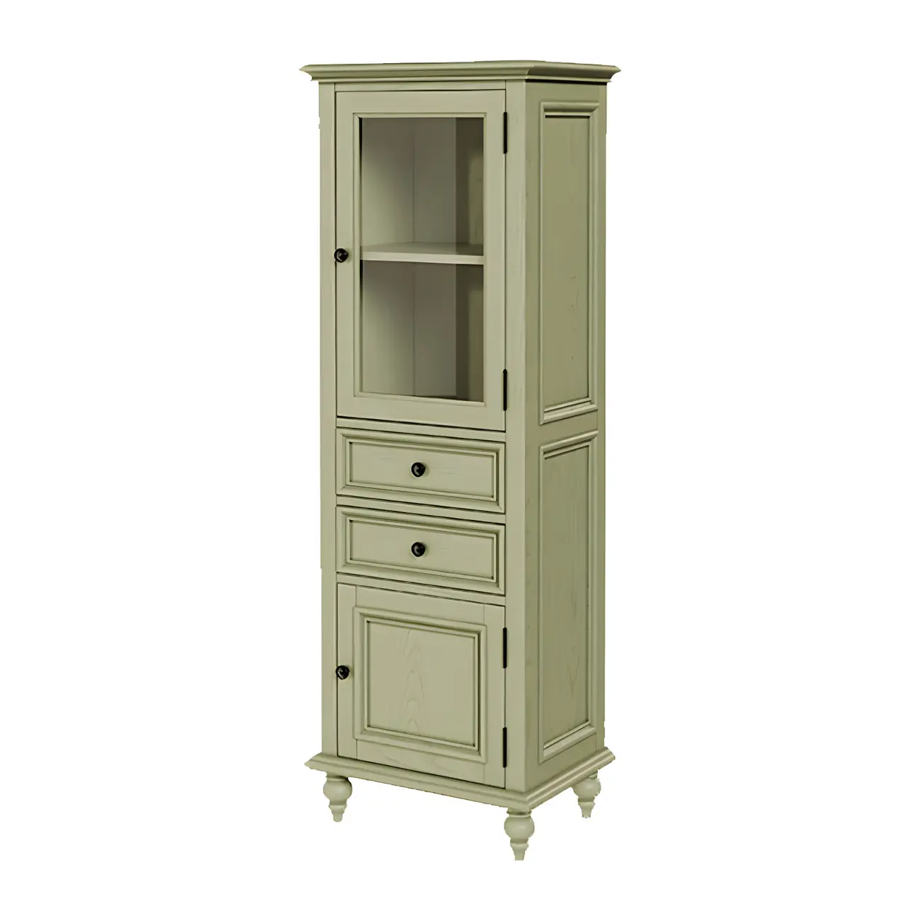 Vintage Green Wooden China Cabinet with 2-Drawers for Home Image - 6 | homeyfad