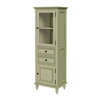 Vintage Green Wooden China Cabinet with 2-Drawers for Home Image - 6