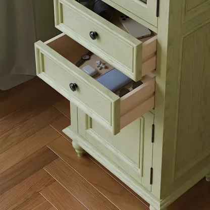 Vintage Green Wooden China Cabinet with 2-Drawers for Home Image - 7