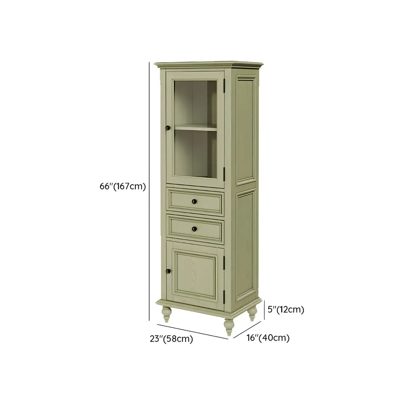 Vintage Green Wooden China Cabinet with 2-Drawers for Home #size
