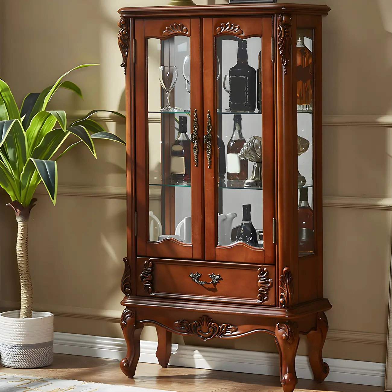 Traditional Wooden China Display Cabinet with Glass Doors Image - 1 | homeyfad