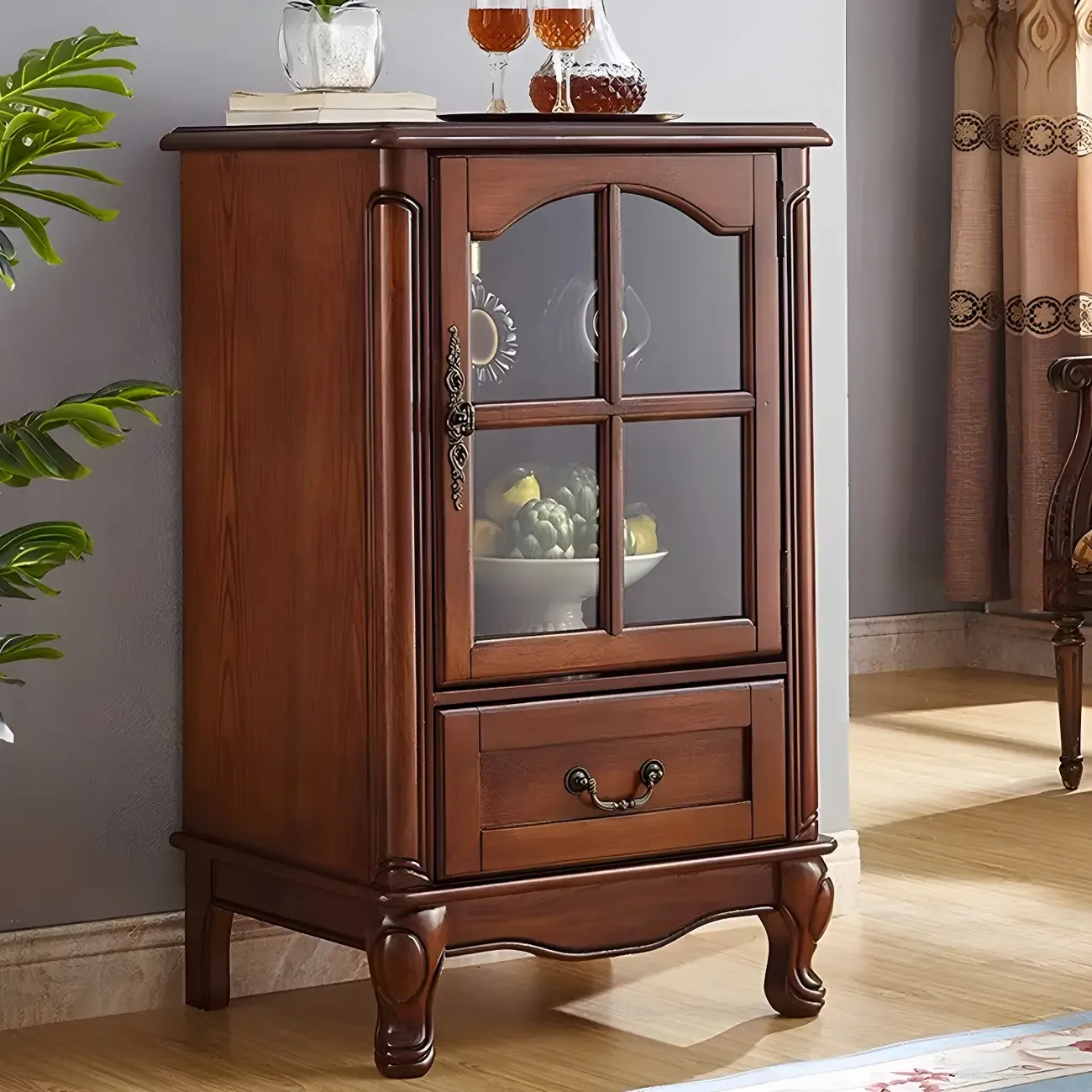 Traditional Wooden China Display Cabinet with Glass Doors Image - 3