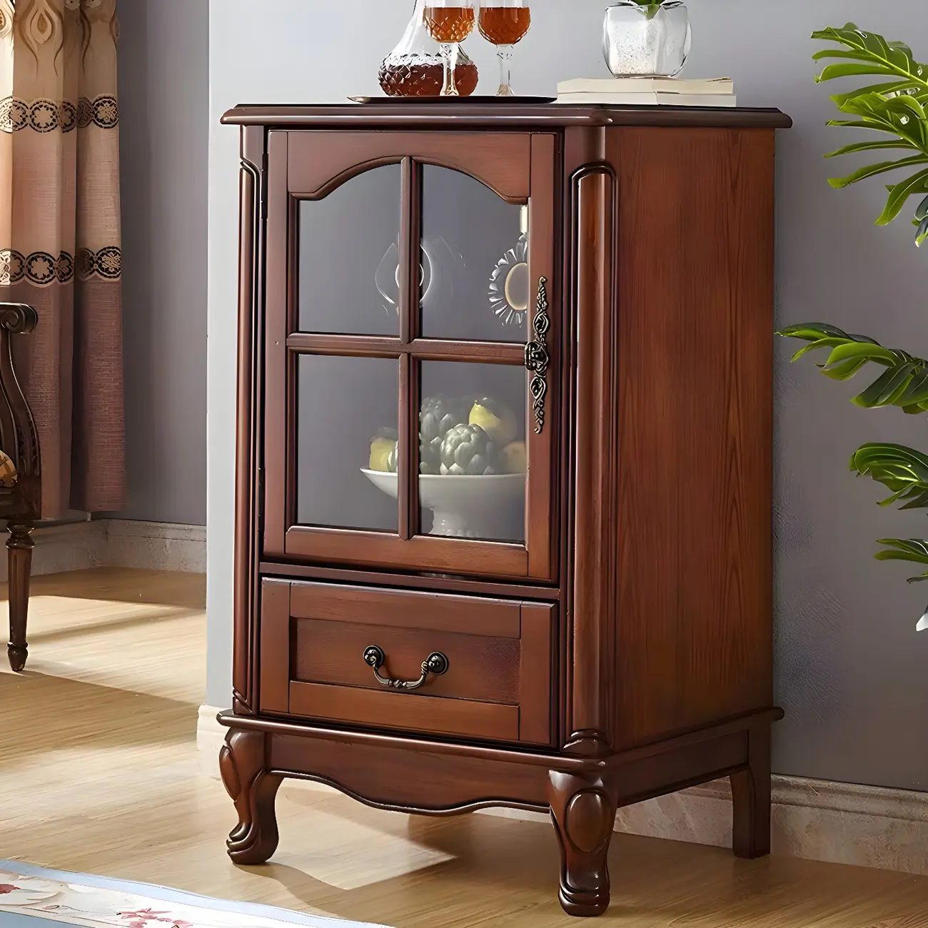 Traditional Wooden China Display Cabinet with Glass Doors Image - 4 | homeyfad