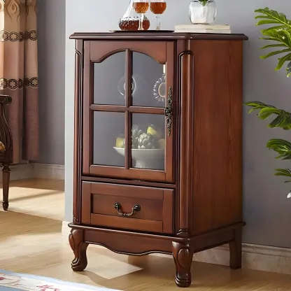 Traditional Wooden China Display Cabinet with Glass Doors Image - 4