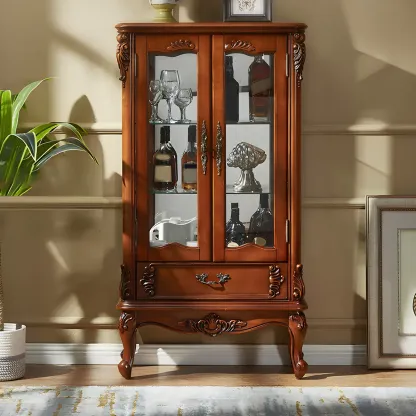 Traditional Wooden China Display Cabinet with Glass Doors Image - 5