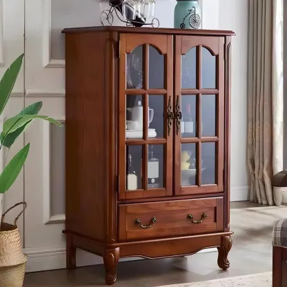 Traditional Wooden China Display Cabinet with Glass Doors Image - 6