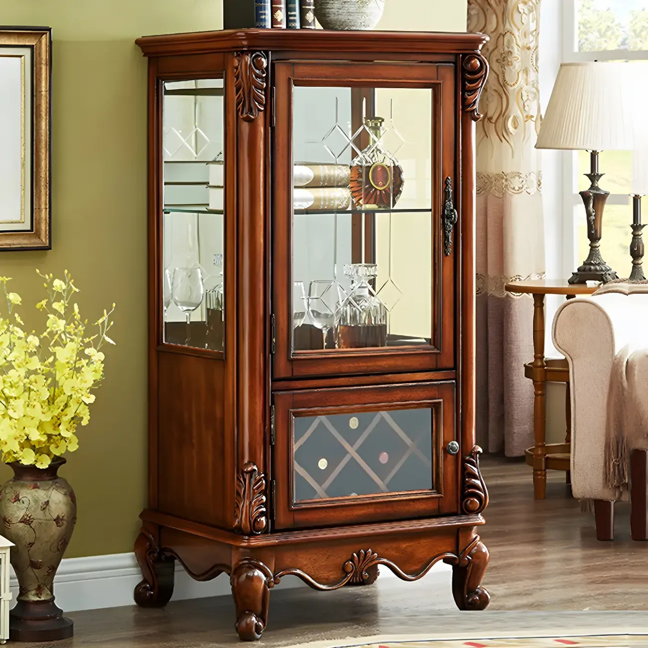 Traditional Wooden China Display Cabinet with Glass Doors Image - 7