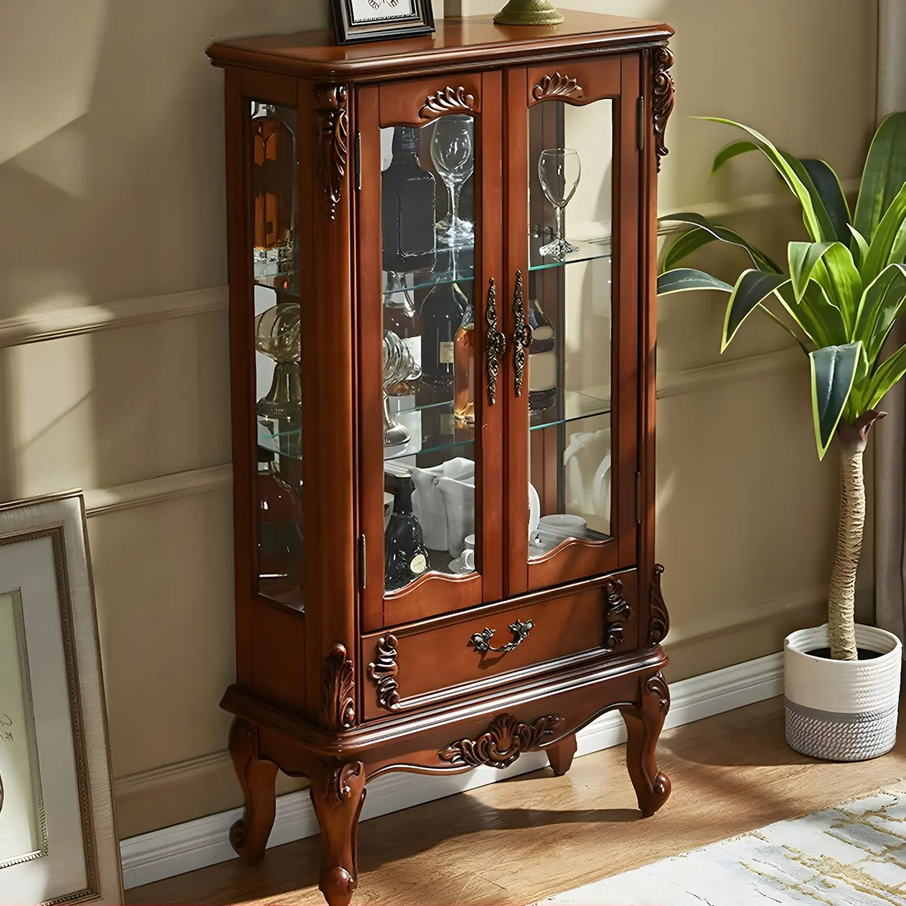 Traditional Wooden China Display Cabinet with Glass Doors Image - 9 | homeyfad
