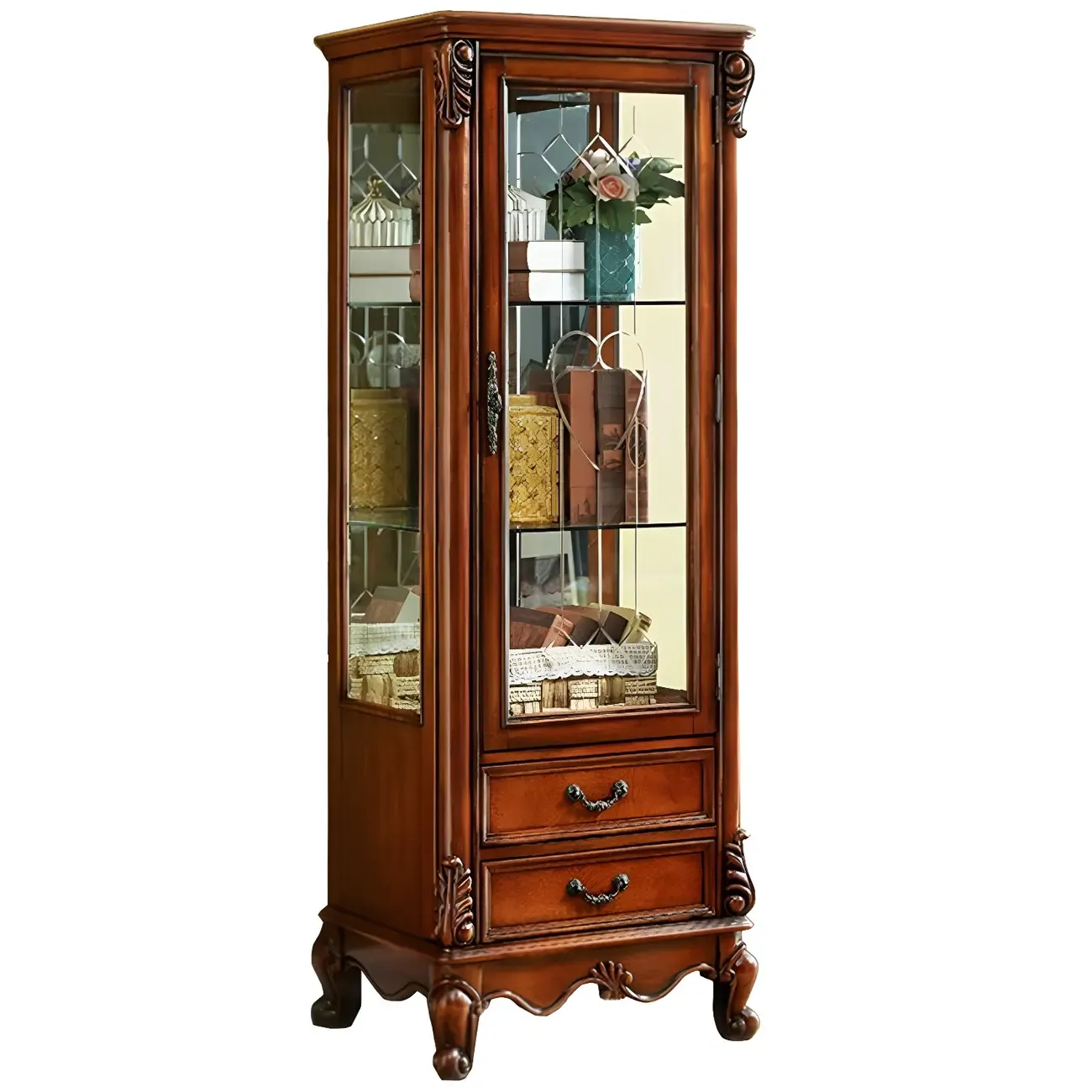 Traditional Wooden China Display Cabinet with Glass Doors Image - 10