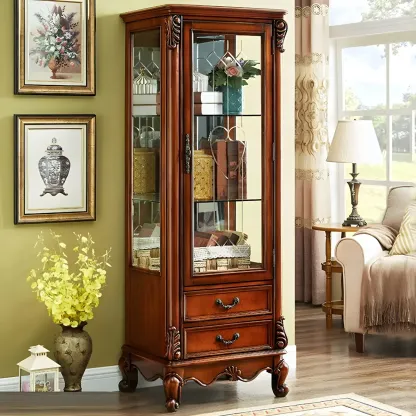 Traditional Wooden China Display Cabinet with Glass Doors Image - 12