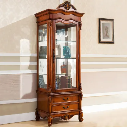 Traditional Wooden China Display Cabinet with Glass Doors Image - 13