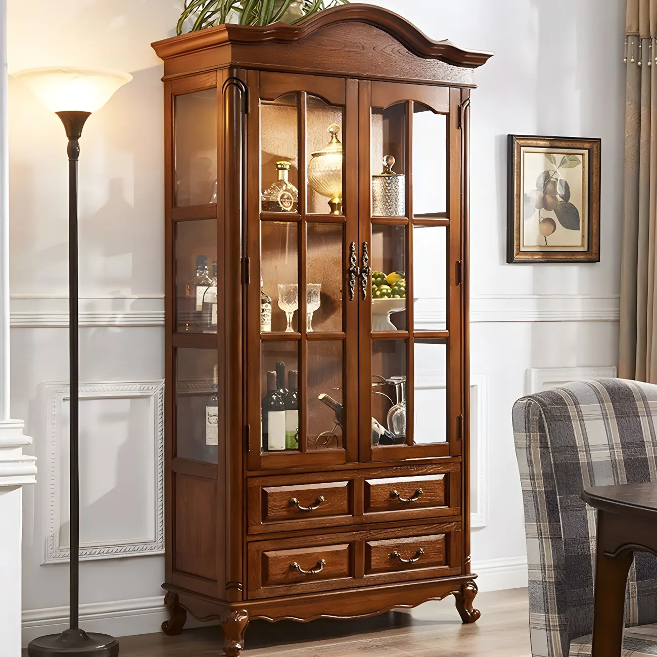 Traditional Wooden China Display Cabinet with Glass Doors Image - 15 | homeyfad