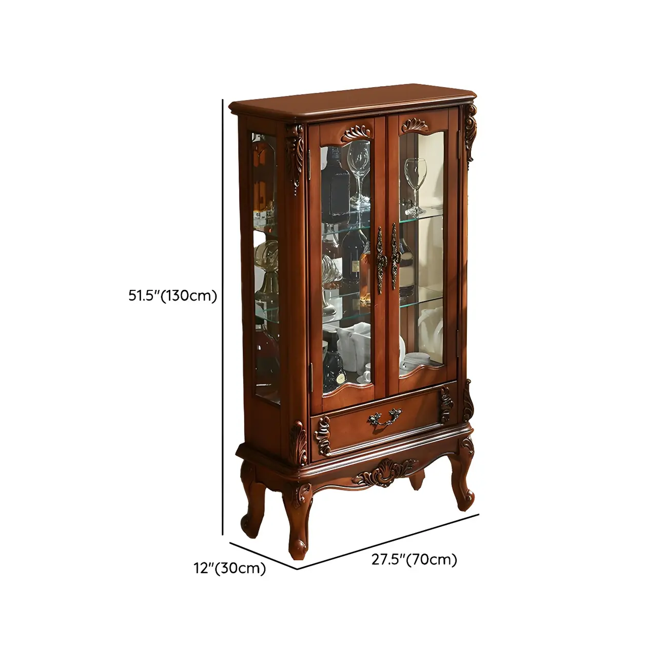 Traditional Wooden China Display Cabinet with Glass Doors #size | homeyfad